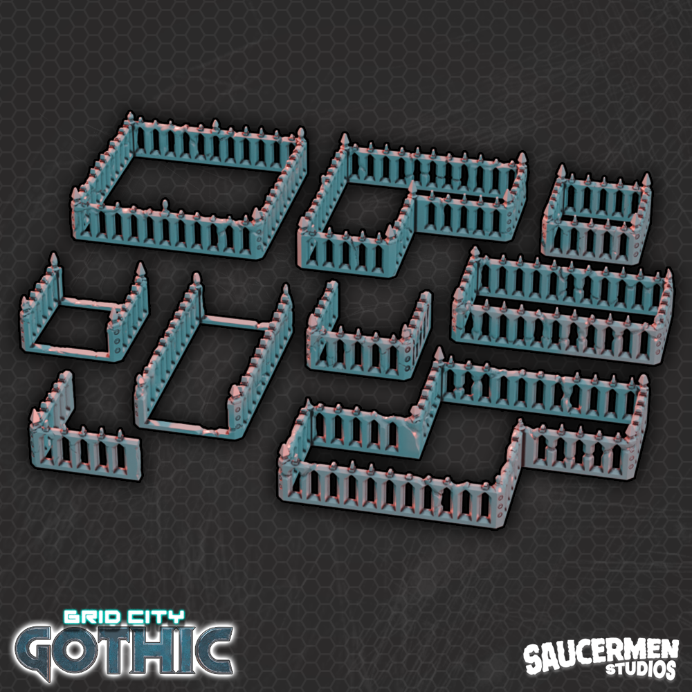 Grid City: Gothic – Railings Set - Sci-Fi Grimdark Miniatures by Saucermen Studios, Wargame Scale 3D Printed