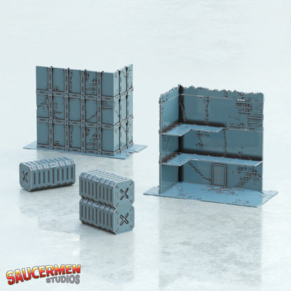 40K Tournament Terrain – Fractured Concrete Buildings - Sci-Fi Grimdark Miniatures by Saucermen Studios, Wargame Scale 3D Printed