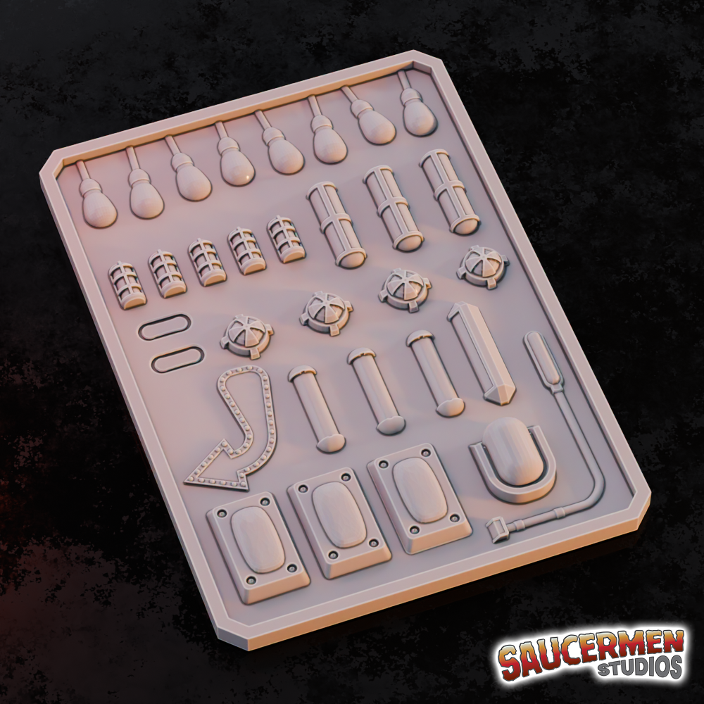 Texture / Practice Palette: Lights and Bulbs - Sci-Fi Grimdark Miniatures by Saucermen Studios, Wargame Scale 3D Printed
