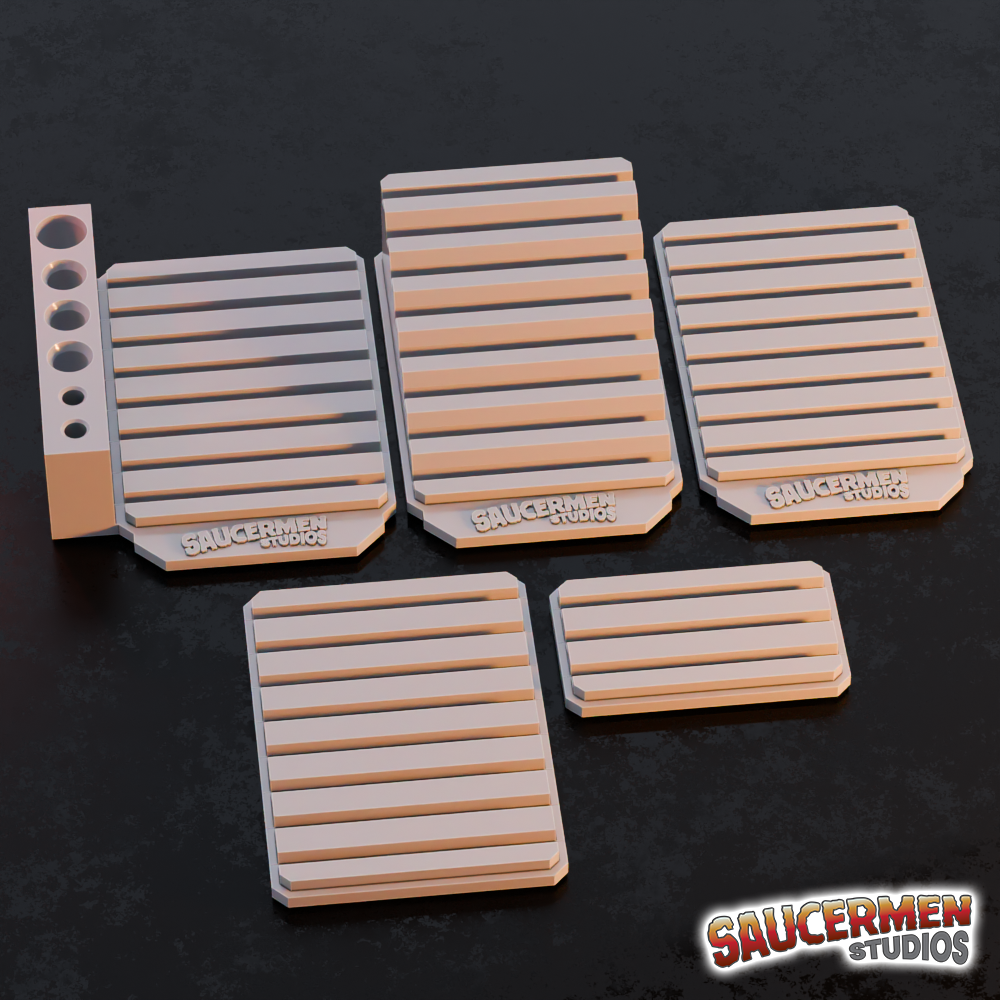 Texture / Practice Palette: Holding Racks with Brush Holders - Sci-Fi Grimdark Miniatures by Saucermen Studios, Wargame Scale 3D Printed
