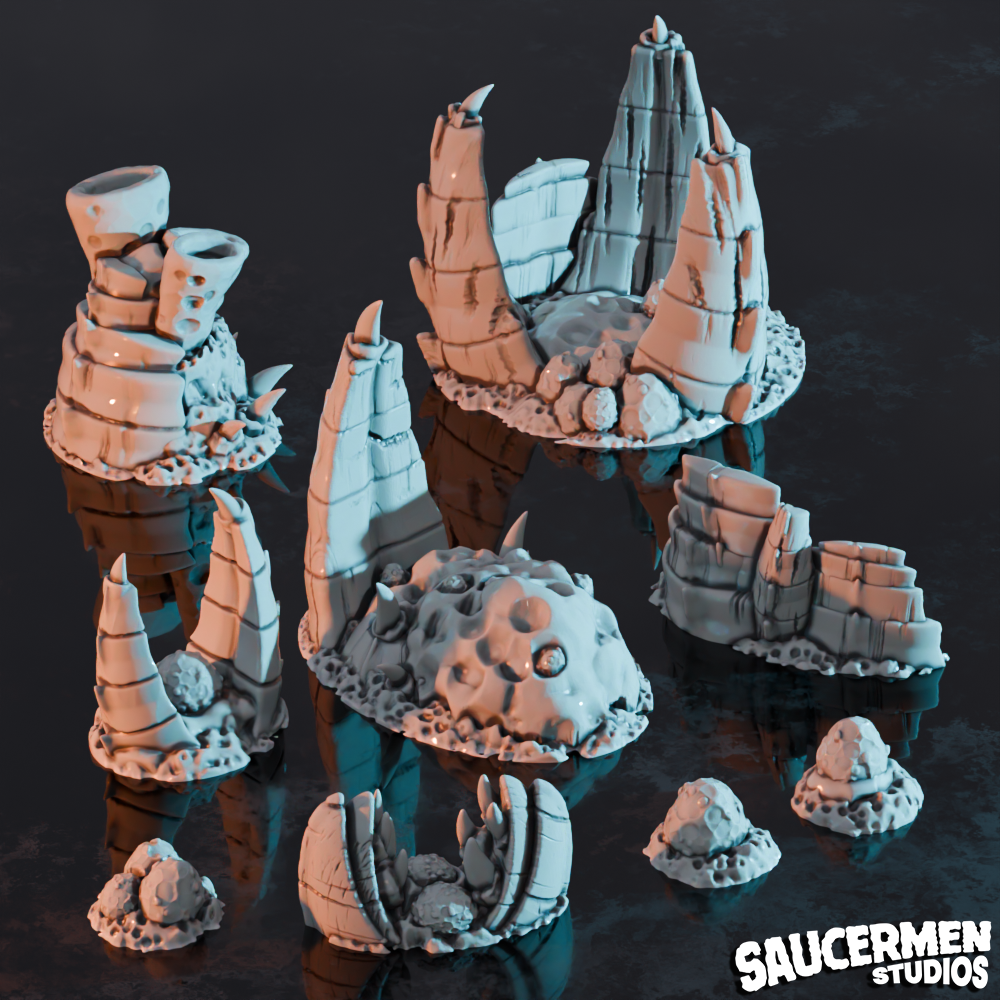 Insectoid Bioworld: Hive Clusters Scatter - Sci-Fi Grimdark Miniatures by Saucermen Studios, Wargame Scale 3D Printed - photo 2