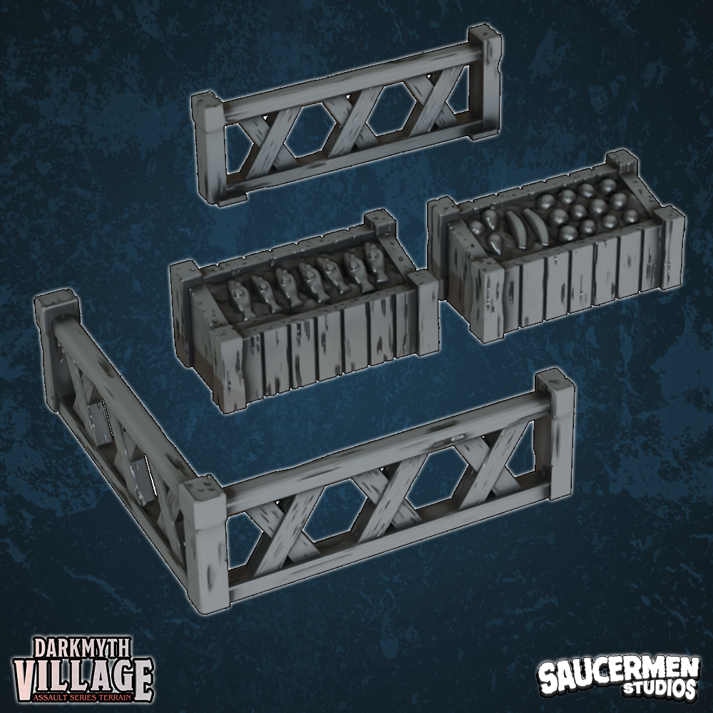 DarkMyth Village - Scatter: Market Stalls - Sci-Fi Grimdark Miniatures by Saucermen Studios, Wargame Scale 3D Printed