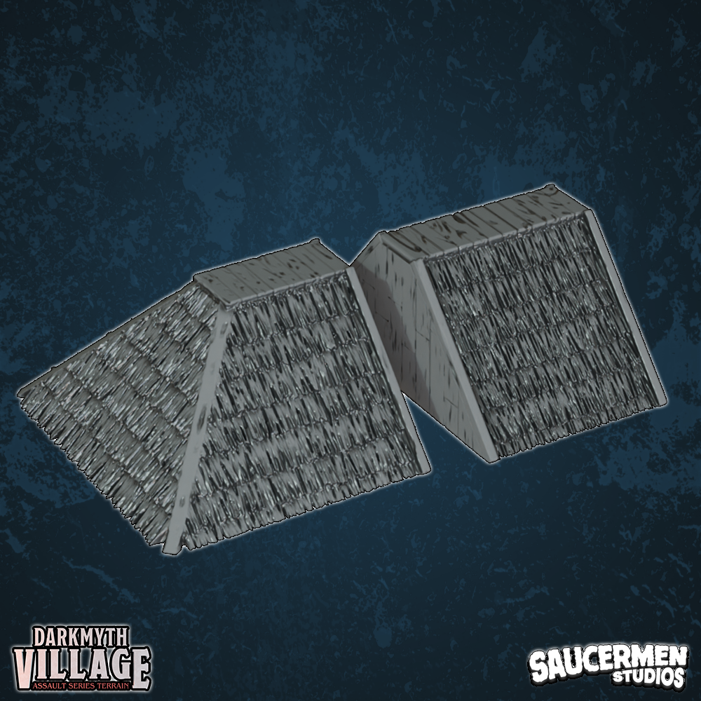 DarkMyth Village - Rooftops: Thatched Extendable - Sci-Fi Grimdark Miniatures by Saucermen Studios, Wargame Scale 3D Printed