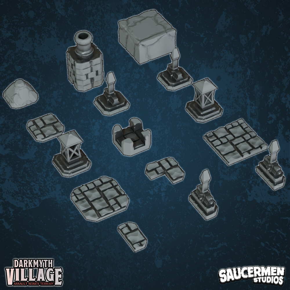 DarkMyth Village - Junction Toppers: Pack 1 - Sci-Fi Grimdark Miniatures by Saucermen Studios, Wargame Scale 3D Printed
