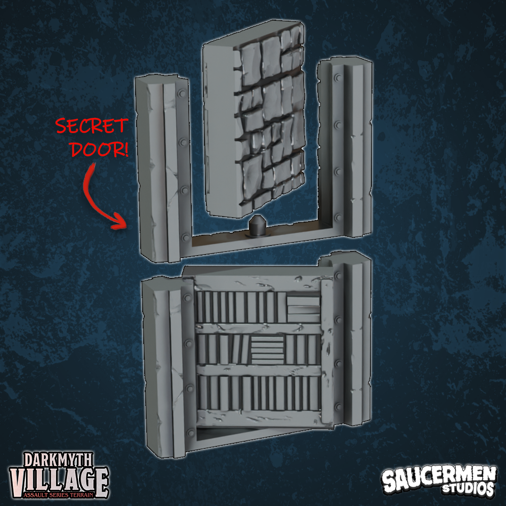 DarkMyth Village - Revolving Bookcase Door - Sci-Fi Grimdark Miniatures by Saucermen Studios, Wargame Scale 3D Printed