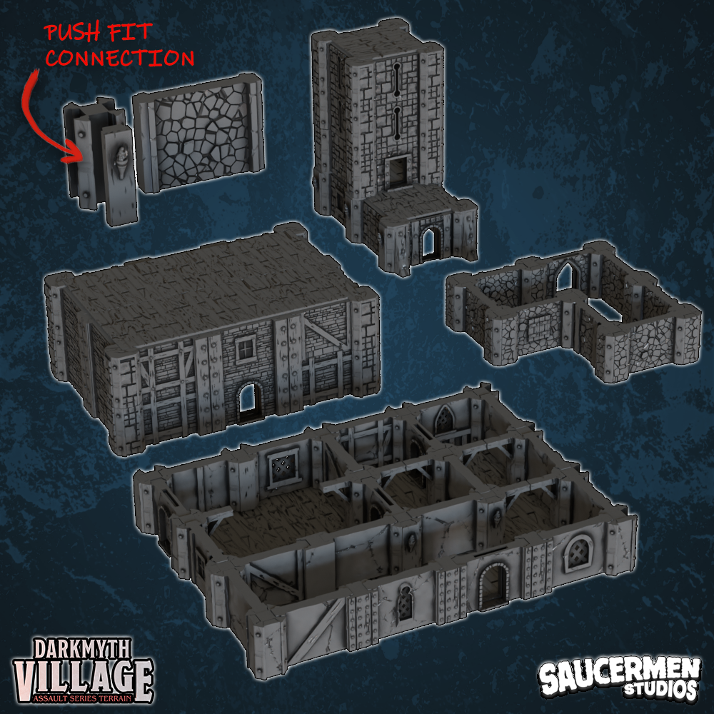 DarkMyth Village - Core Set - Sci-Fi Grimdark Miniatures by Saucermen Studios, Wargame Scale 3D Printed