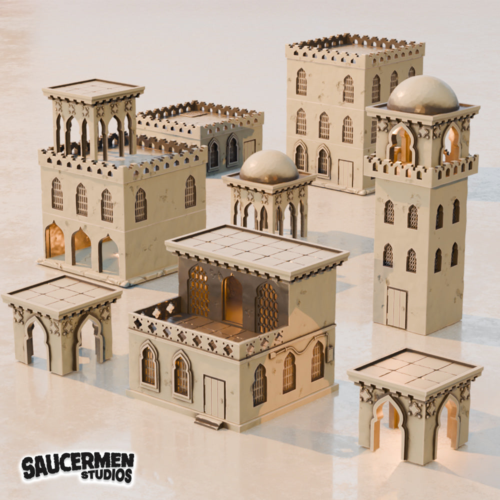 Middle Eastern Buildings BUNDLE - Sci-Fi Grimdark Miniatures by Saucermen Studios, Wargame Scale 3D Printed