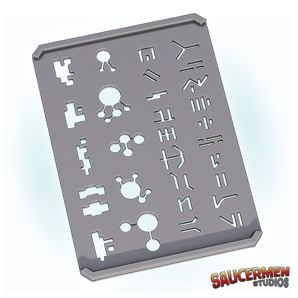 Stencil Palette: Alien Language 1 - Sci-Fi Grimdark Miniatures by Saucermen Studios, Wargame Scale 3D Printed