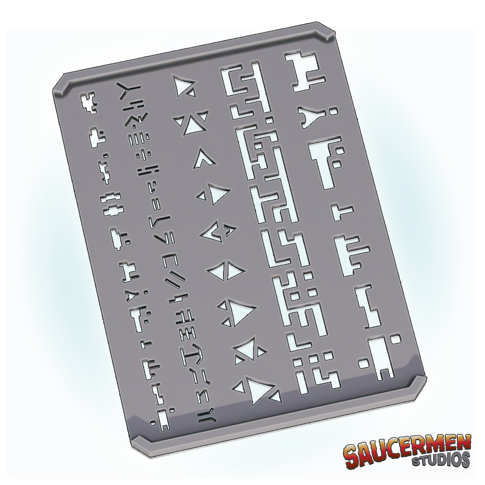 Stencil Palette: Alien Language 2 - Sci-Fi Grimdark Miniatures by Saucermen Studios, Wargame Scale 3D Printed