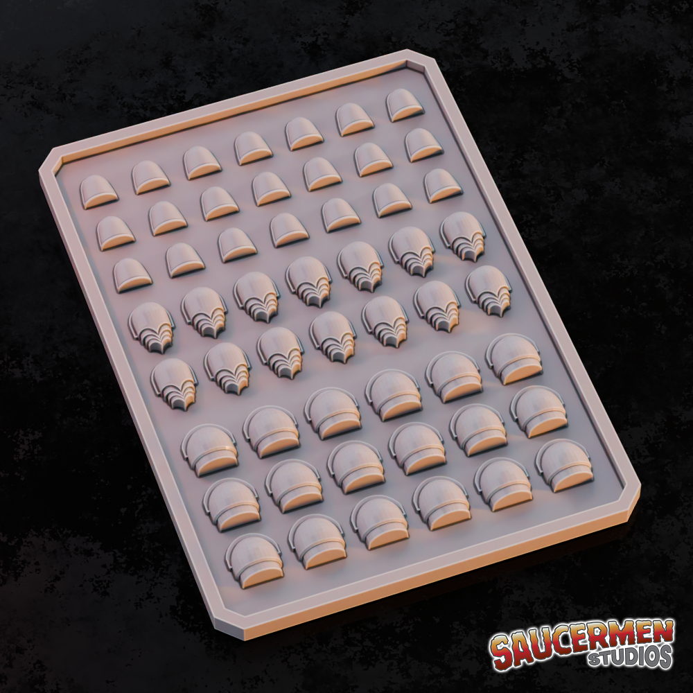 Texture & Practice Palette: Pauldrons - Sci-Fi Grimdark Miniatures by Saucermen Studios, Wargame Scale 3D Printed
