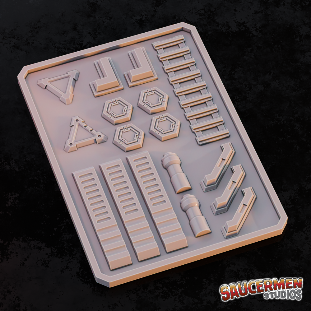 Texture & Practice Palette: Tech Shapes 1 - Sci-Fi Grimdark Miniatures by Saucermen Studios, Wargame Scale 3D Printed