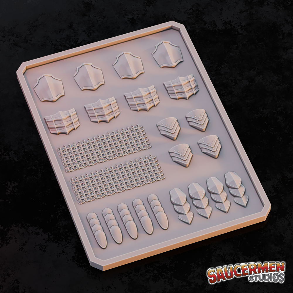 Texture & Practice Palette: Armour Bits - Sci-Fi Grimdark Miniatures by Saucermen Studios, Wargame Scale 3D Printed