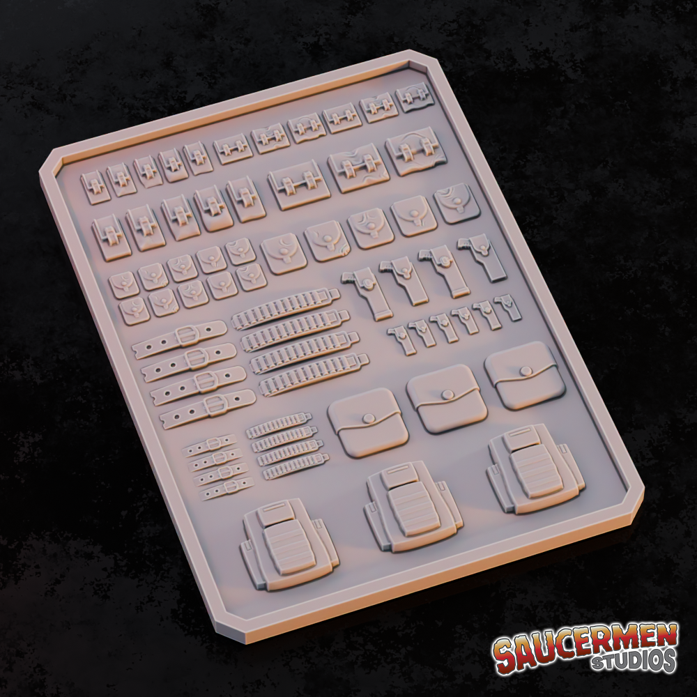 Texture & Practice Palette: Bags, Pouches & Belts - Sci-Fi Grimdark Miniatures by Saucermen Studios, Wargame Scale 3D Printed