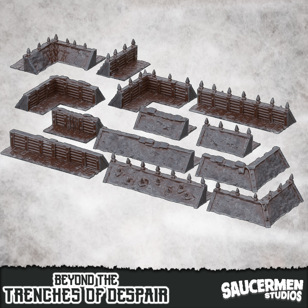 Beyond the Trenches of Despair: Low Trench Defences - Sci-Fi Grimdark Miniatures by Saucermen Studios, Wargame Scale 3D Printed