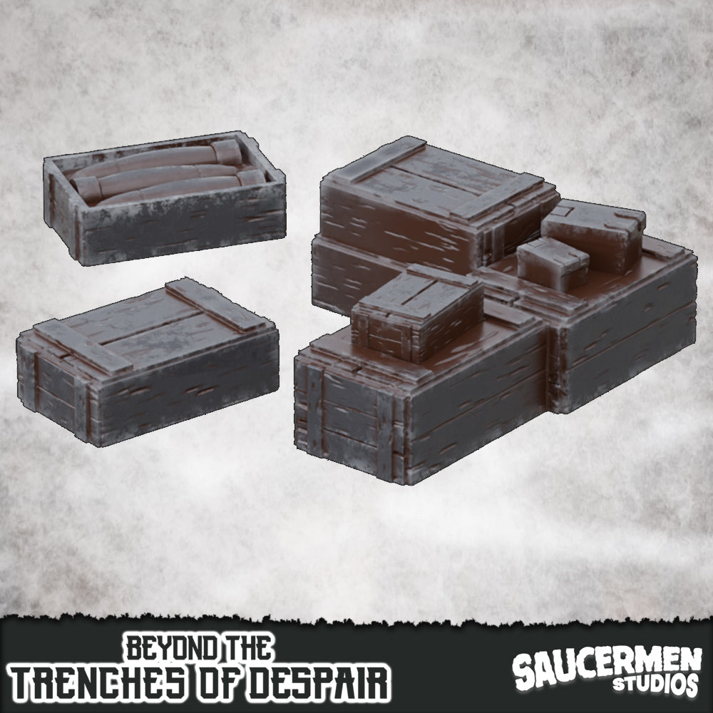 Beyond the Trenches of Despair: Scatter - Crates - Sci-Fi Grimdark Miniatures by Saucermen Studios, Wargame Scale 3D Printed