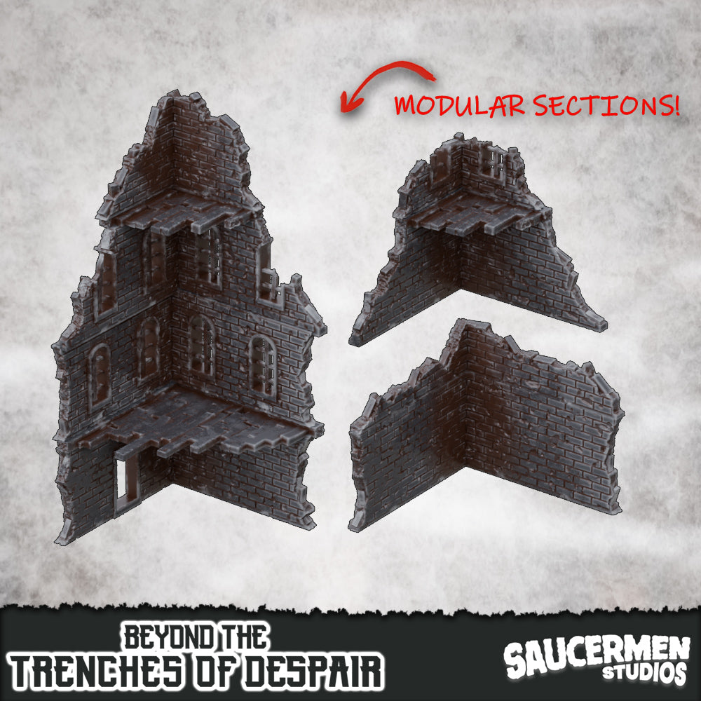 Beyond the Trenches of Despair: Ruined Buildings - Sci-Fi Grimdark Miniatures by Saucermen Studios, Wargame Scale 3D Printed