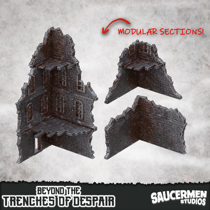 Beyond the Trenches of Despair: Ruined Buildings - Sci-Fi Grimdark Miniatures by Saucermen Studios, Wargame Scale 3D Printed