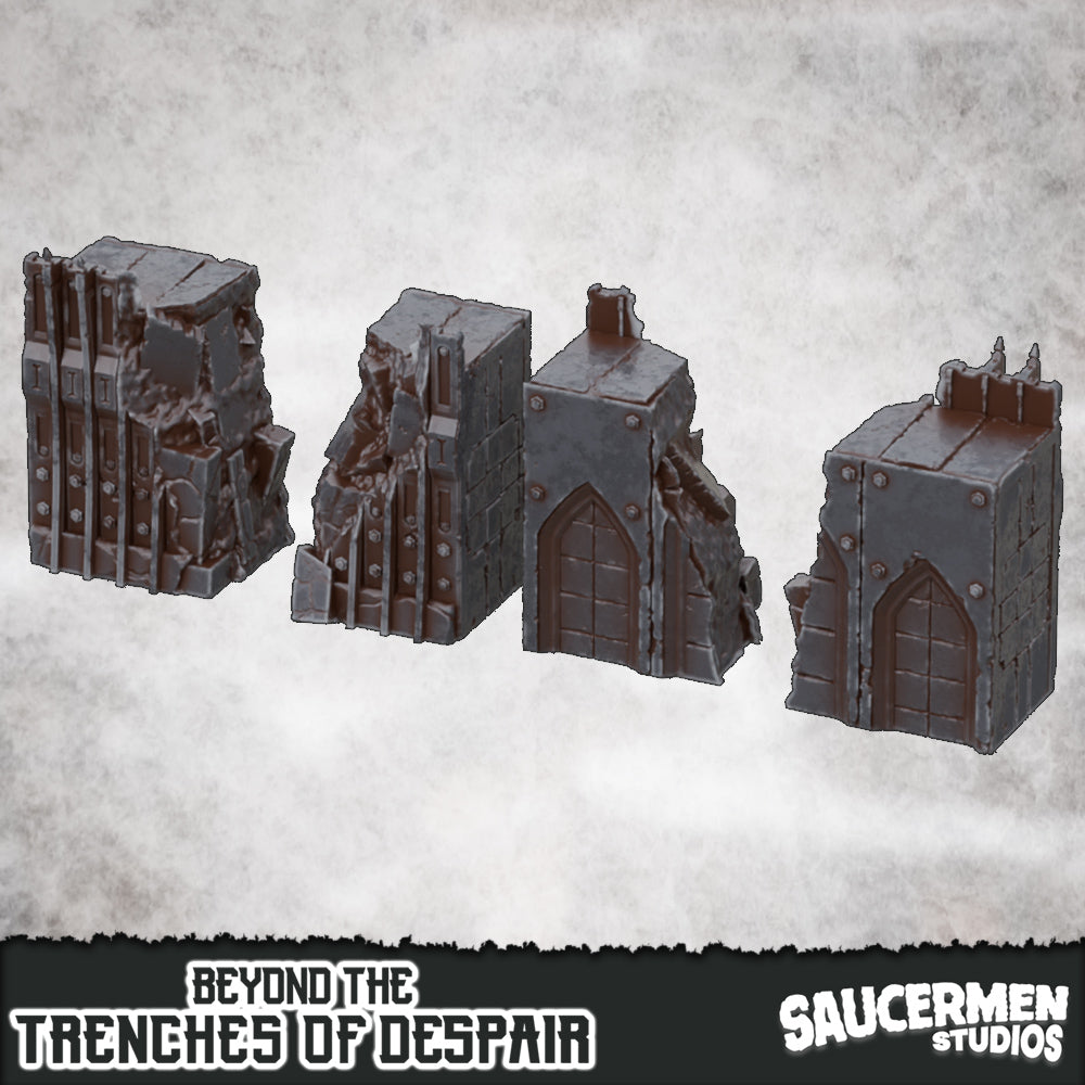 Beyond the Trenches of Despair: Great Wall - Breached Sections - Sci-Fi Grimdark Miniatures by Saucermen Studios, Wargame Scale 3D Printed