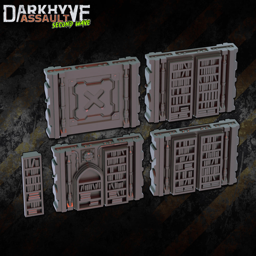 DarkHyve Assault: Second Wave - Grimdark Library Walls - Sci-Fi Grimdark Miniatures by Saucermen Studios, Wargame Scale 3D Printed