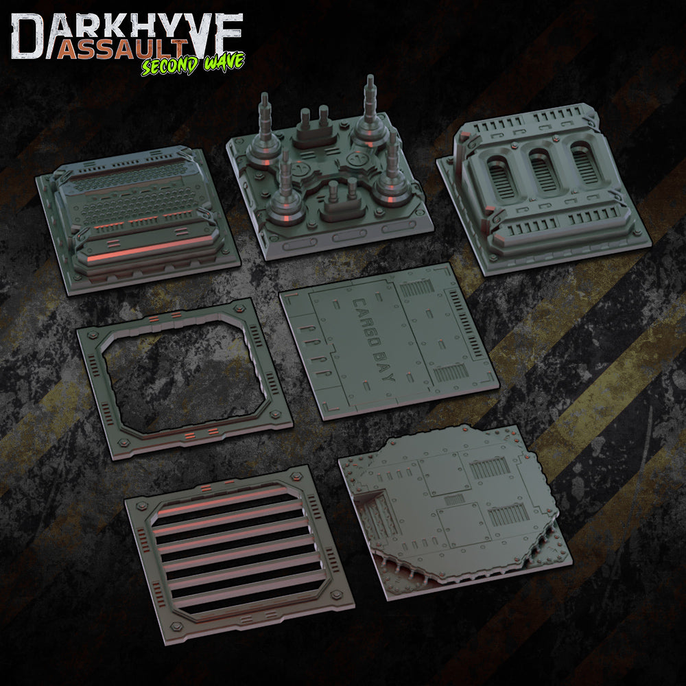 DarkHyve Assault: Second Wave - Industrial Rooftops - Sci-Fi Grimdark Miniatures by Saucermen Studios, Wargame Scale 3D Printed