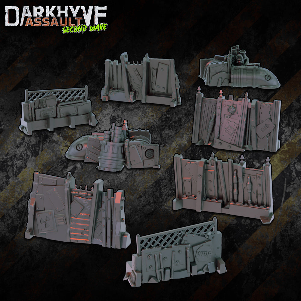 DarkHyve Assault: Second Wave - Gang Barricades - Sci-Fi Grimdark Miniatures by Saucermen Studios, Wargame Scale 3D Printed