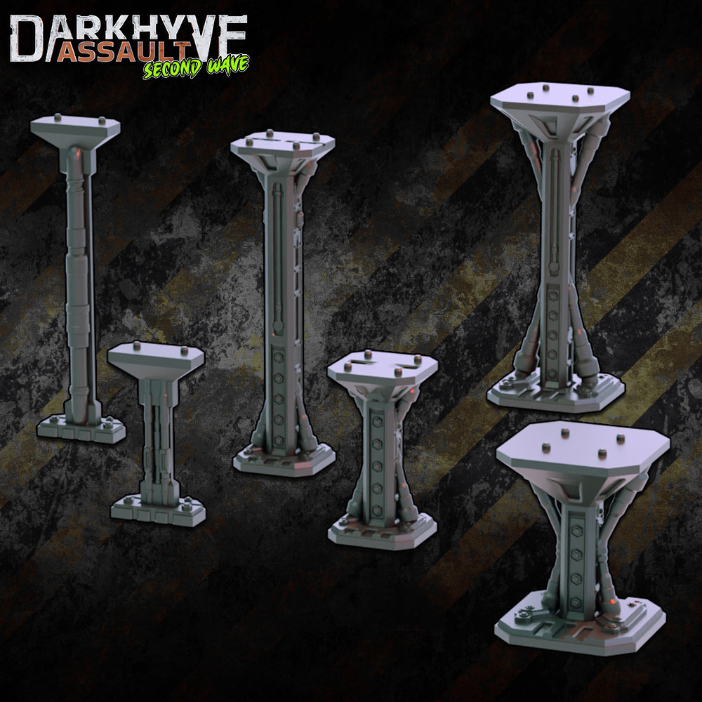 DarkHyve Assault: Second Wave - Support Pillars - Sci-Fi Grimdark Miniatures by Saucermen Studios, Wargame Scale 3D Printed