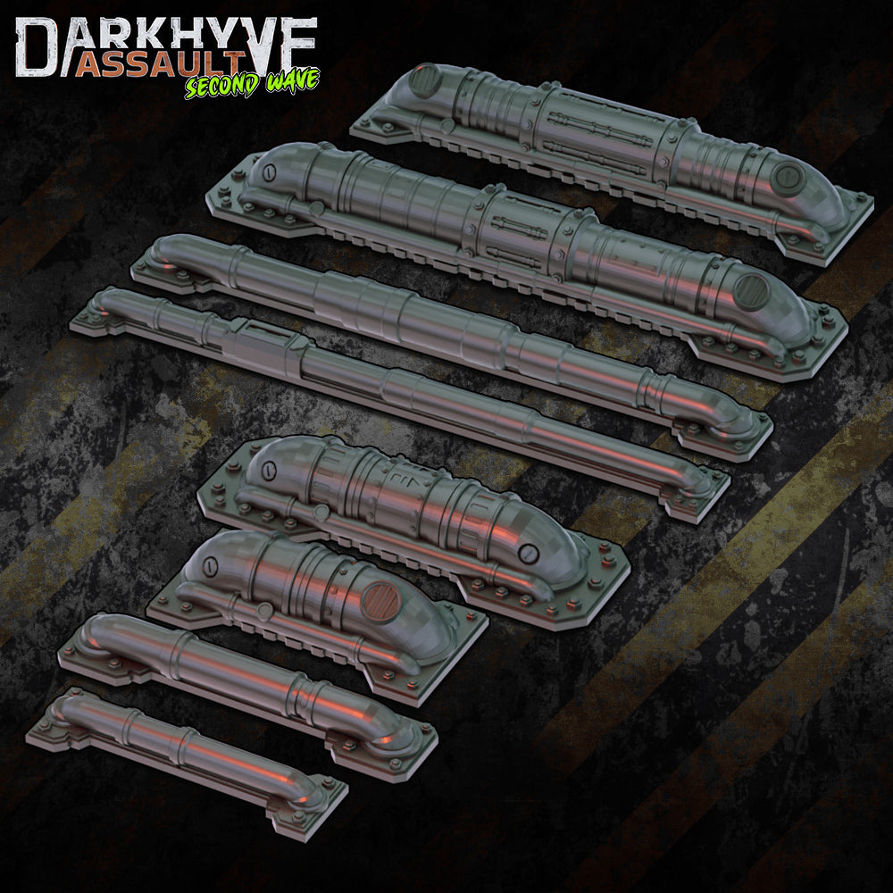 DarkHyve Assault: Second Wave - Crossbeam Pipes - Sci-Fi Grimdark Miniatures by Saucermen Studios, Wargame Scale 3D Printed