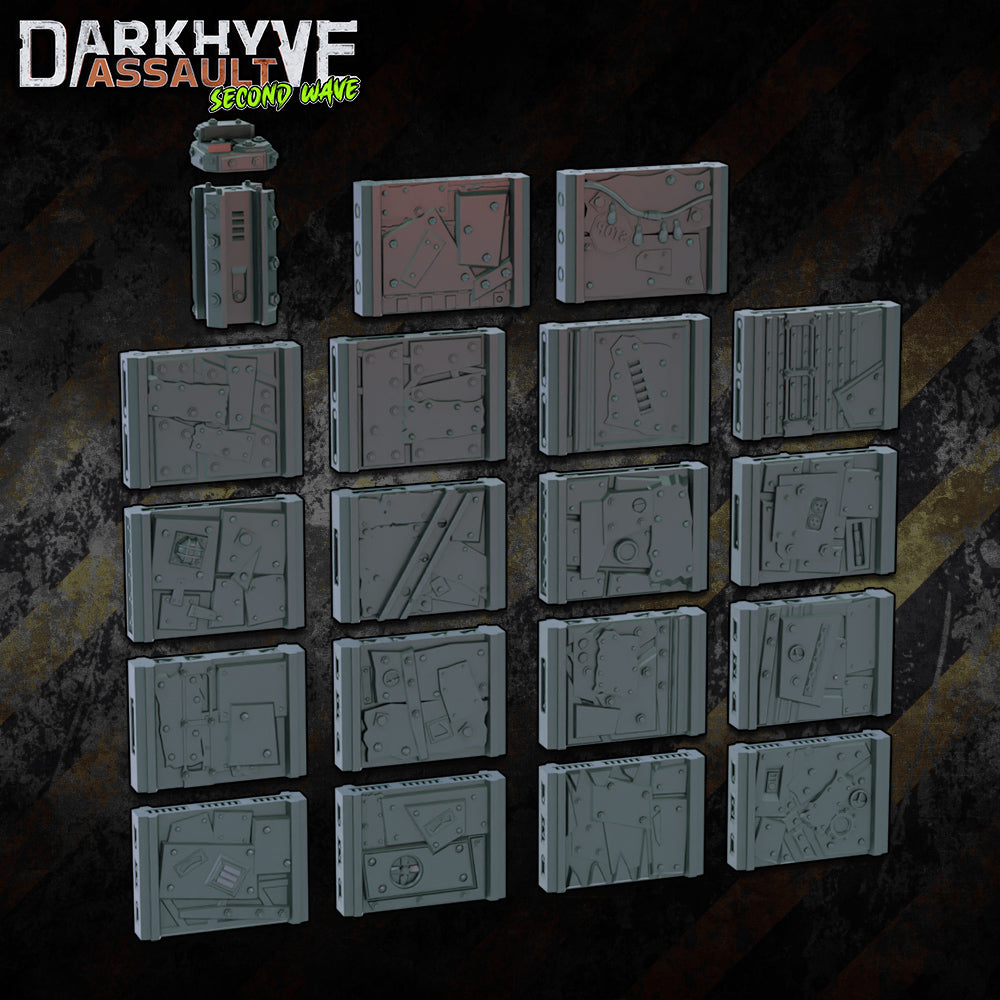 DarkHyve Assault: Second Wave - JunkZone Walls - Sci-Fi Grimdark Miniatures by Saucermen Studios, Wargame Scale 3D Printed