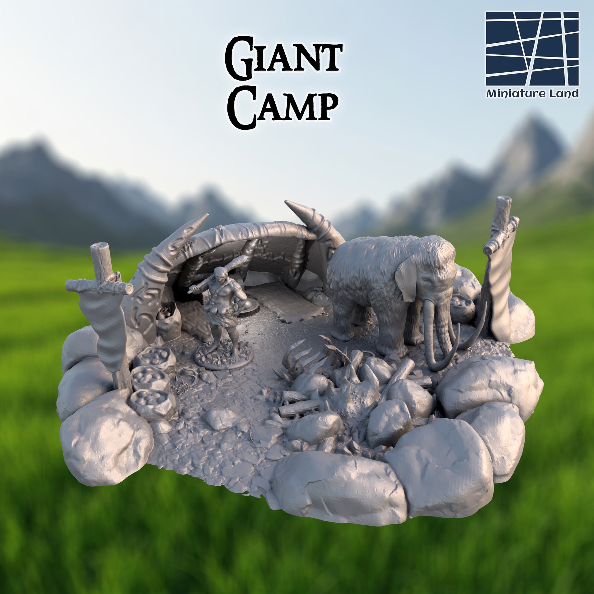Giant Camp with Mammoth - Tabletop Terrain 28mm by MiniatureLand