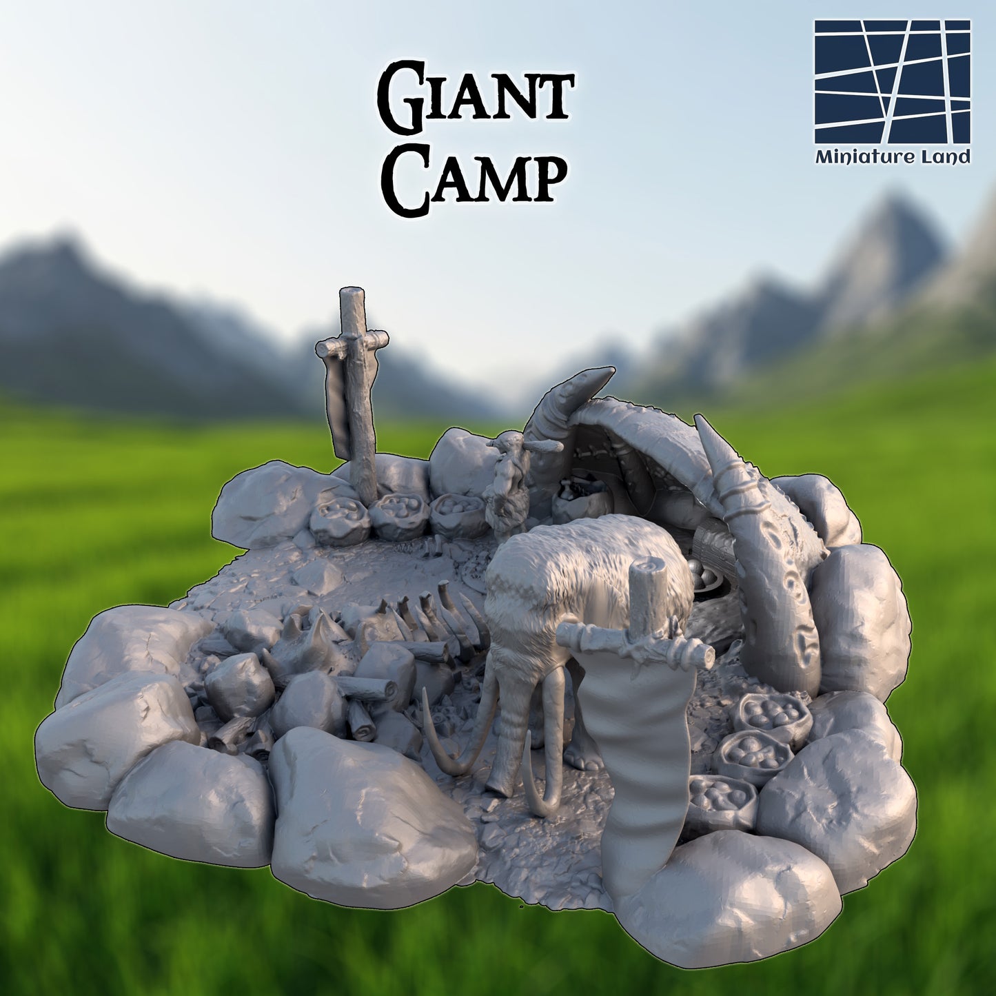 Giant Camp with Mammoth - Tabletop Terrain 28mm by MiniatureLand