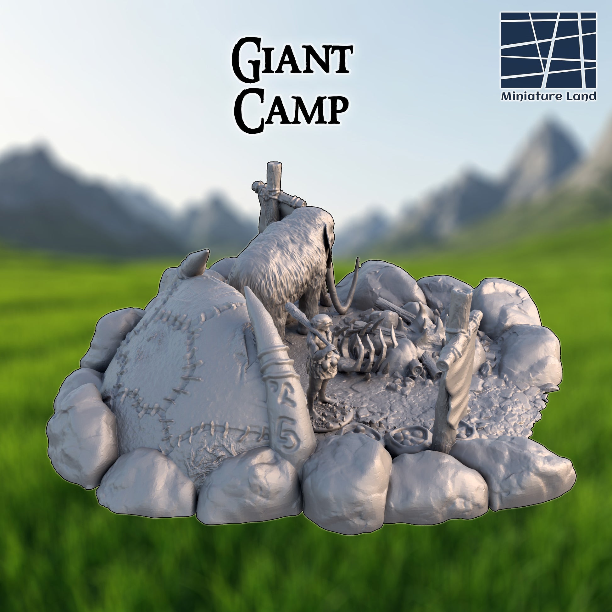 Giant Camp with Mammoth - Tabletop Terrain 28mm by MiniatureLand