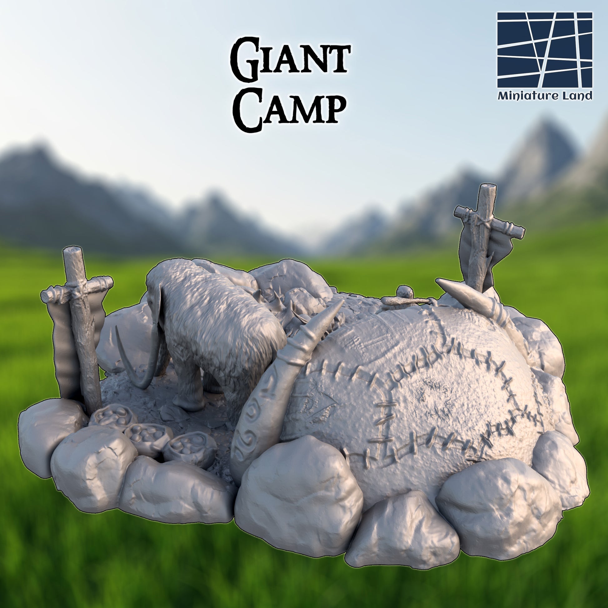 Giant Camp with Mammoth - Tabletop Terrain 28mm by MiniatureLand