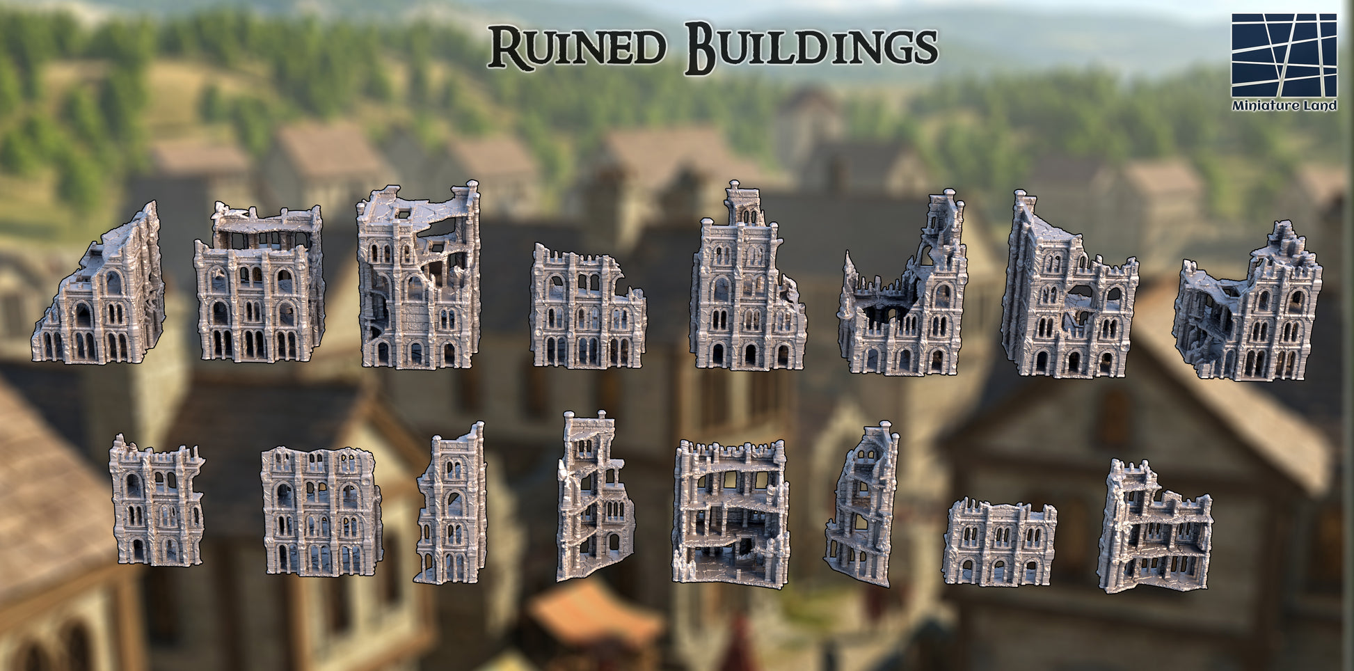Ruined Buildings Pack (16 Buildings) - Tabletop Terrain 28mm by MiniatureLand