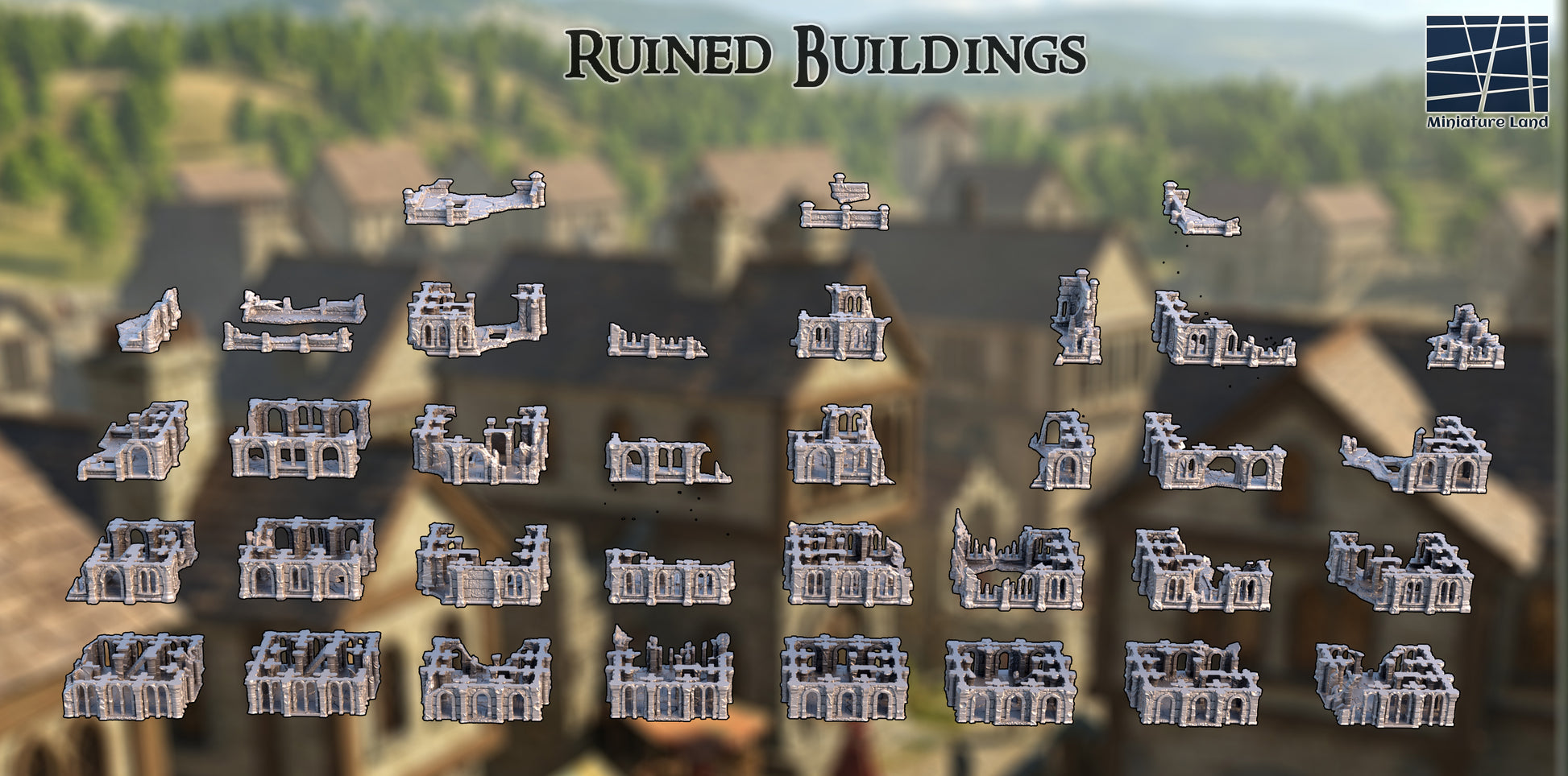Ruined Buildings Pack (16 Buildings) - Tabletop Terrain 28mm by MiniatureLand