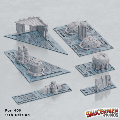 11th Edition Terrain Footprint Templates (Industrial Theme) - Sci-Fi Grimdark Miniatures by Saucermen Studios, Wargame Scale 3D Printed