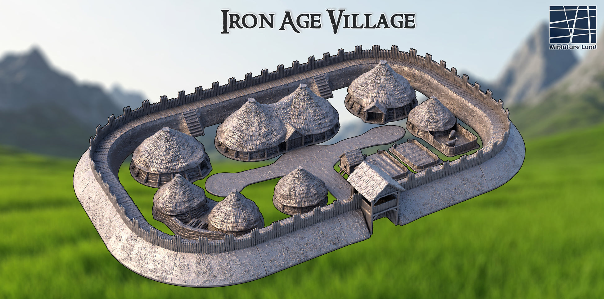 Iron Age Houses with Fortified Walls - Tabletop Terrain 28mm by MiniatureLand