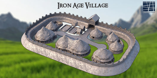 Iron Age Houses with Fortified Walls - Tabletop Terrain 28mm by MiniatureLand
