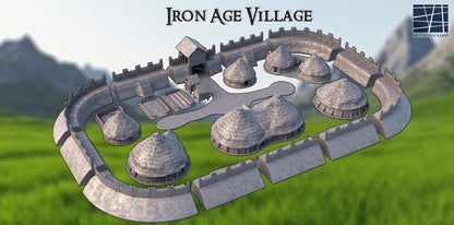 Iron Age Houses with Fortified Walls - Tabletop Terrain 28mm by MiniatureLand