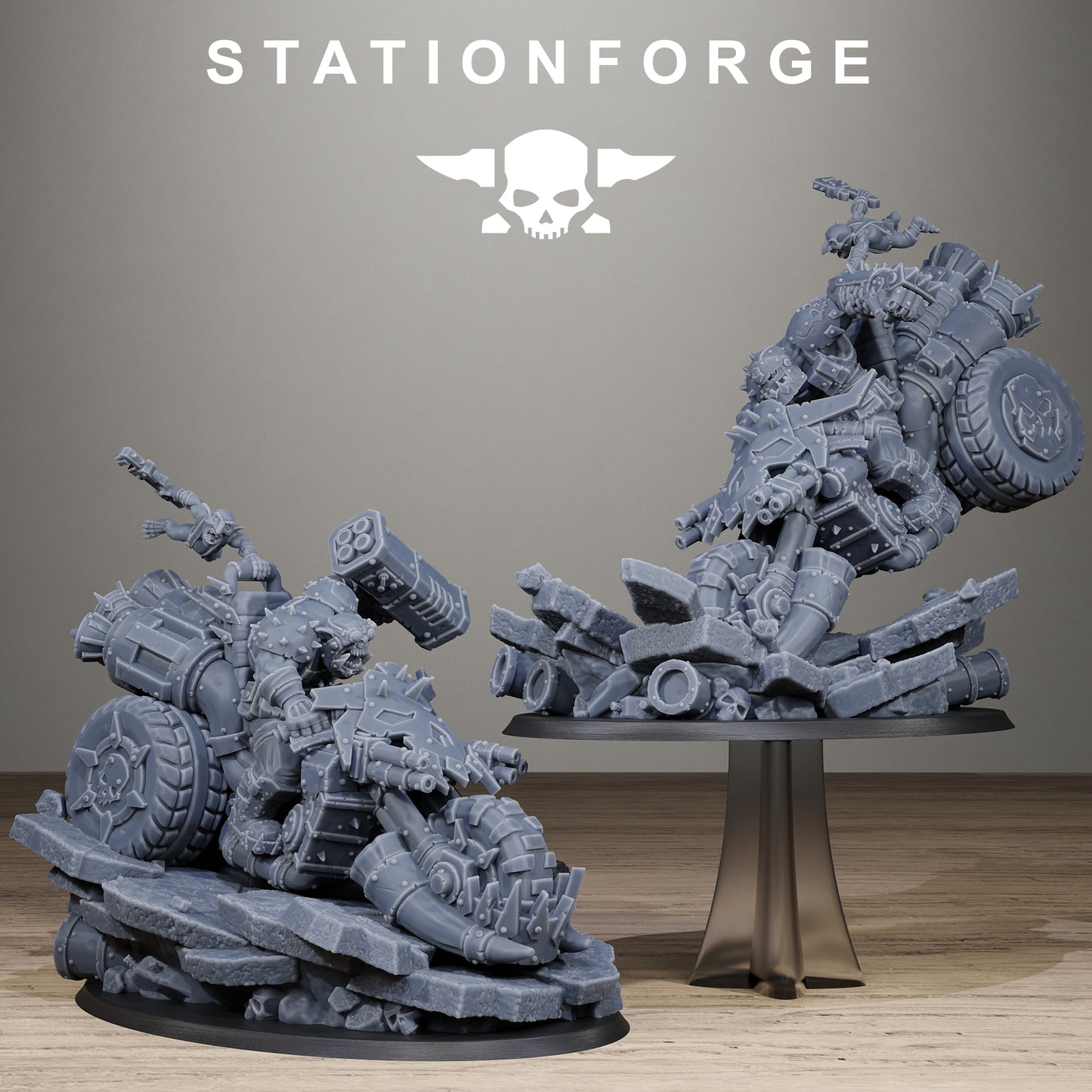 Orkaz Biker Boss, Space-Faring Orkish Menace Sculpted by STATIONFORGE for Wargames set in the Grimdark Future