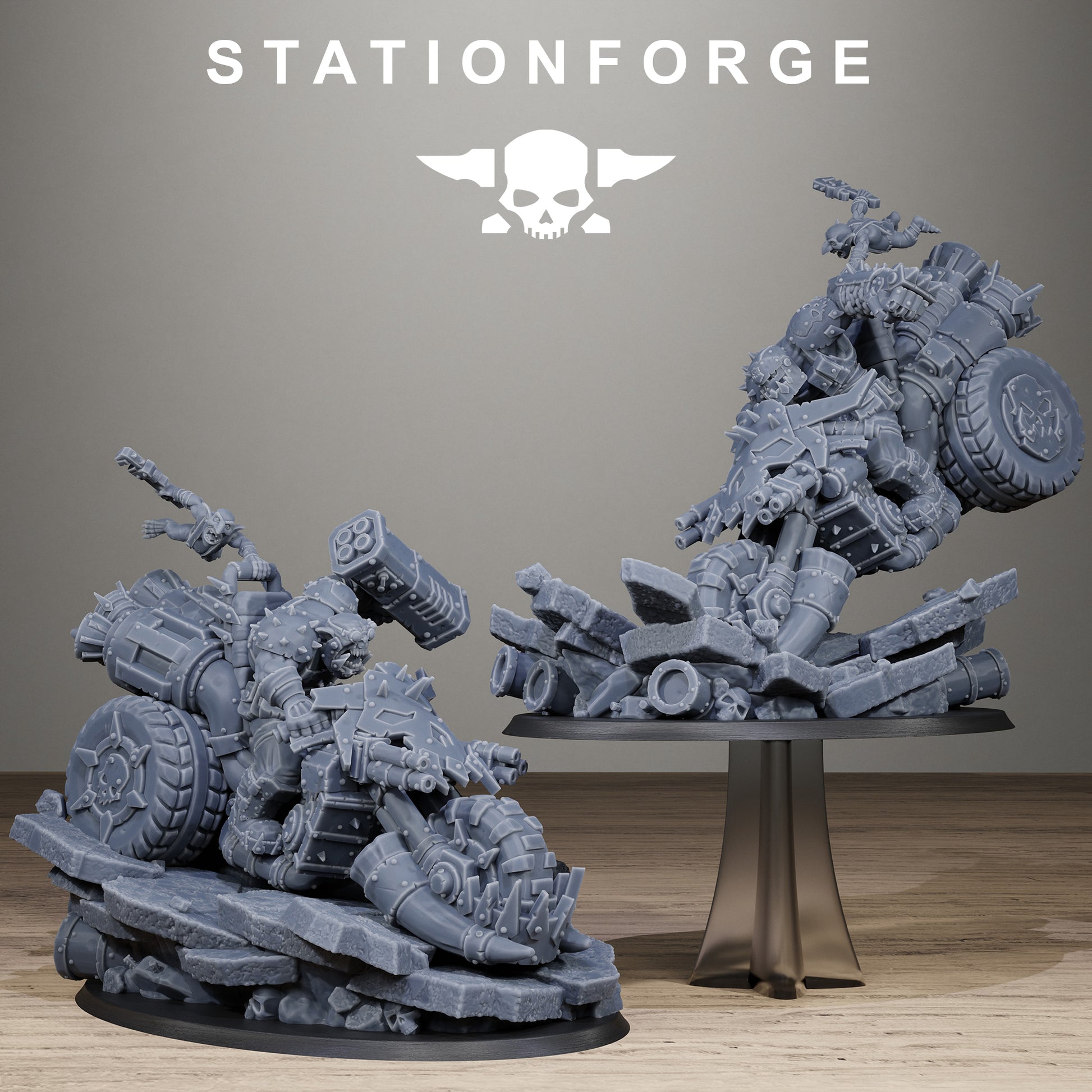 Orkaz Biker Boss, Space-Faring Orkish Menace Sculpted by STATIONFORGE for Wargames set in the Grimdark Future