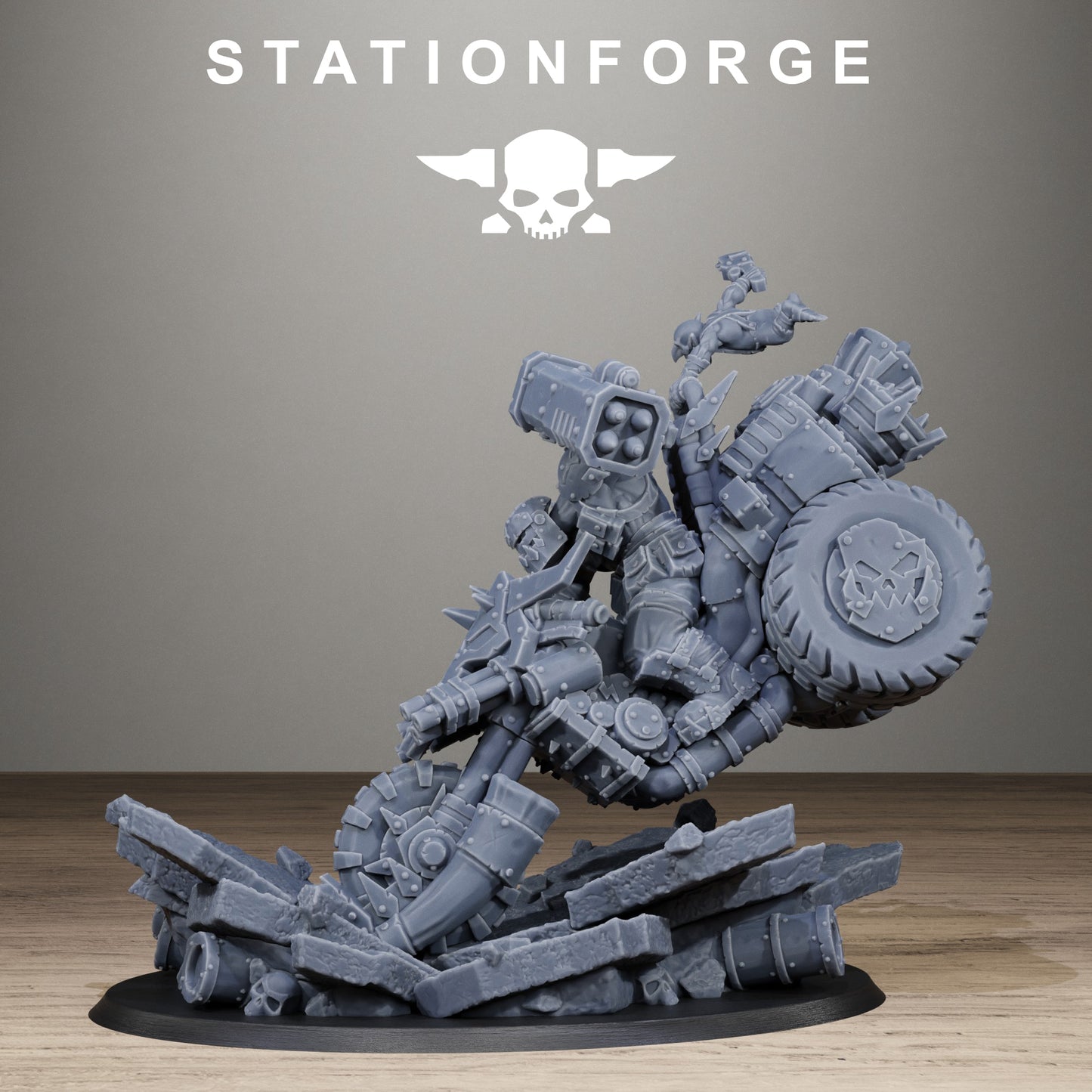Orkaz Biker Boss, Space-Faring Orkish Menace Sculpted by STATIONFORGE for Wargames set in the Grimdark Future - photo 2
