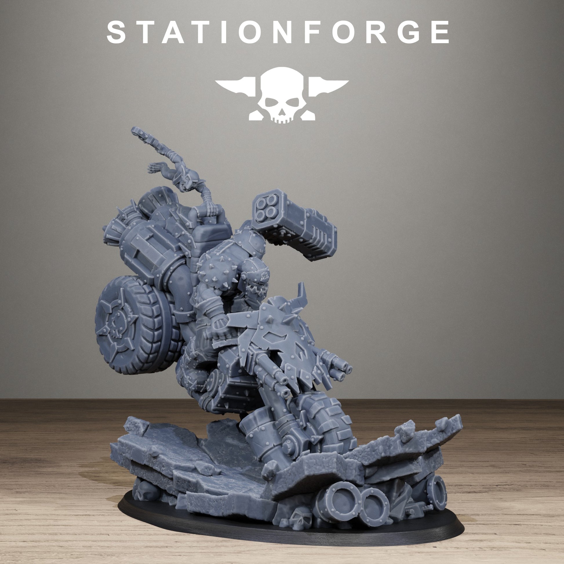 Orkaz Biker Boss, Space-Faring Orkish Menace Sculpted by STATIONFORGE for Wargames set in the Grimdark Future - photo 3