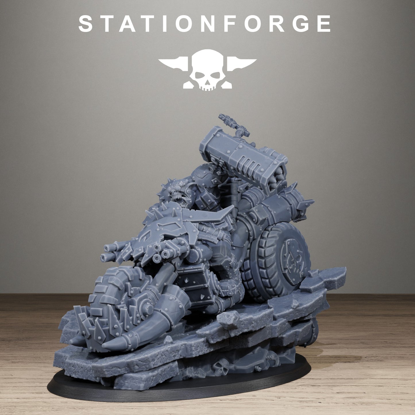 Orkaz Biker Boss, Space-Faring Orkish Menace Sculpted by STATIONFORGE for Wargames set in the Grimdark Future - photo 9