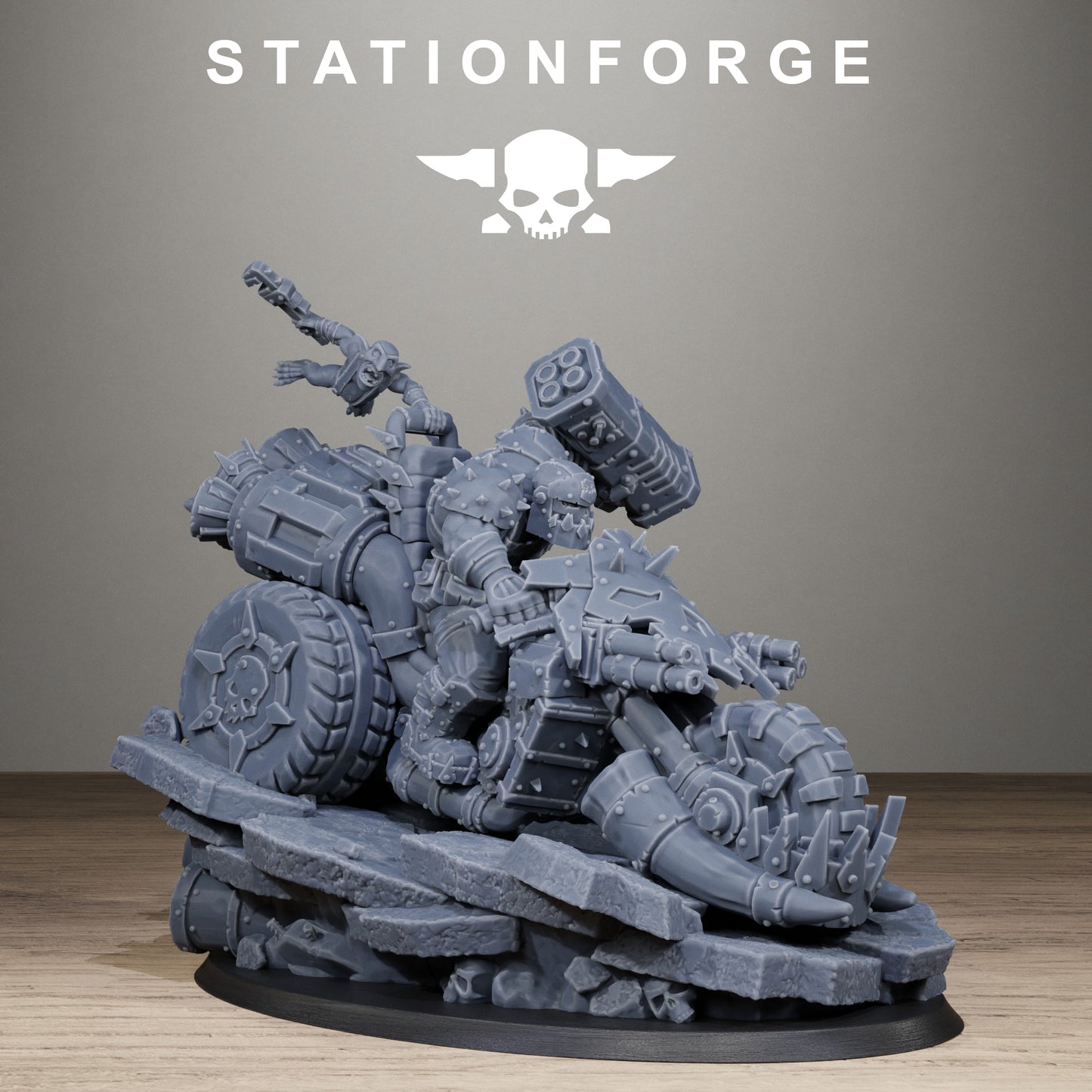 Orkaz Biker Boss, Space-Faring Orkish Menace Sculpted by STATIONFORGE for Wargames set in the Grimdark Future - photo 10