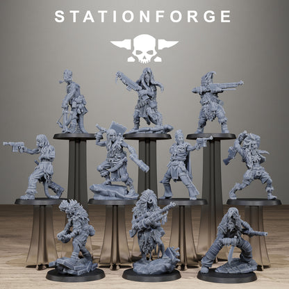 Techno Savages Scrap Tribers, Modular Sci-Fi Techno-Bot Miniatures by STATIONFORGE, Grimdark Wargames Proxy