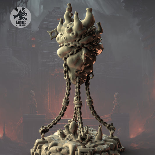 Cursed Giant Heart, Chaotic Daemonic Terrain Feature Sculpted by Tainted Windmill for Wargames set in the Grimdark Future