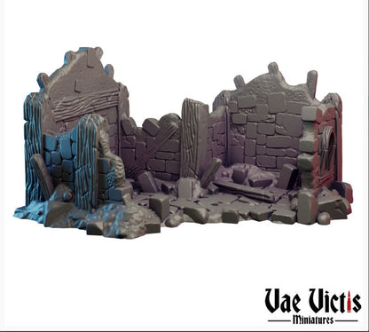 Stone Fantasy House Ruins Small Half Timbered Medieval Building Tabletop Terrain suitable for Fantasy Wargames and Tabletop RPGs