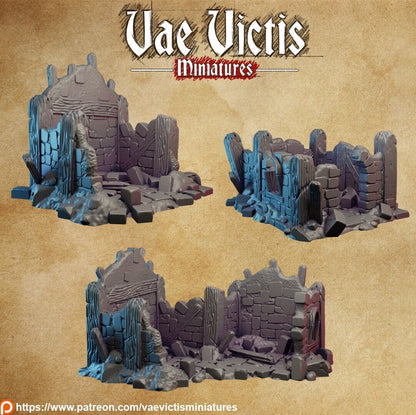 Stone Fantasy House Ruins Small Half Timbered Medieval Building Tabletop Terrain suitable for Fantasy Wargames and Tabletop RPGs