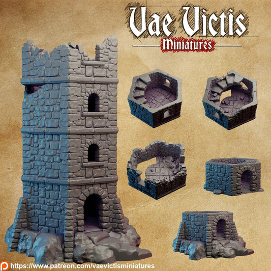 Modular Fantasy Tower Stone Medieval Building 28mm Tabletop Terrain 32mm Terrain suitable for Fantasy Wargames and Tabletop RPGs