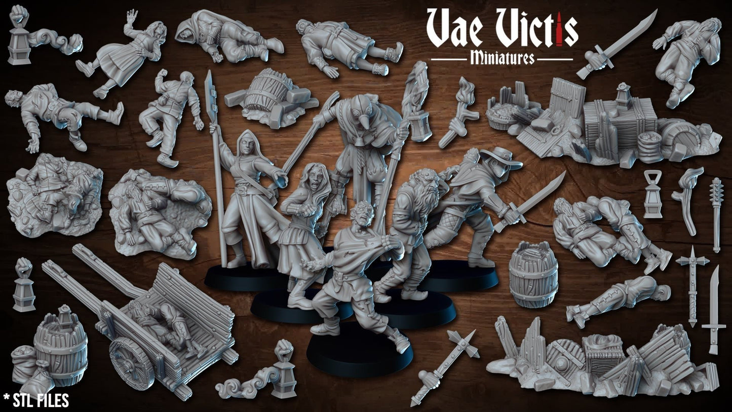Plague in Town Scenery and Terrain set, Tabletop Plague victim Scenery  for RPGs & Wargaming, for Fantasy Wargames and Tabletop RPGs